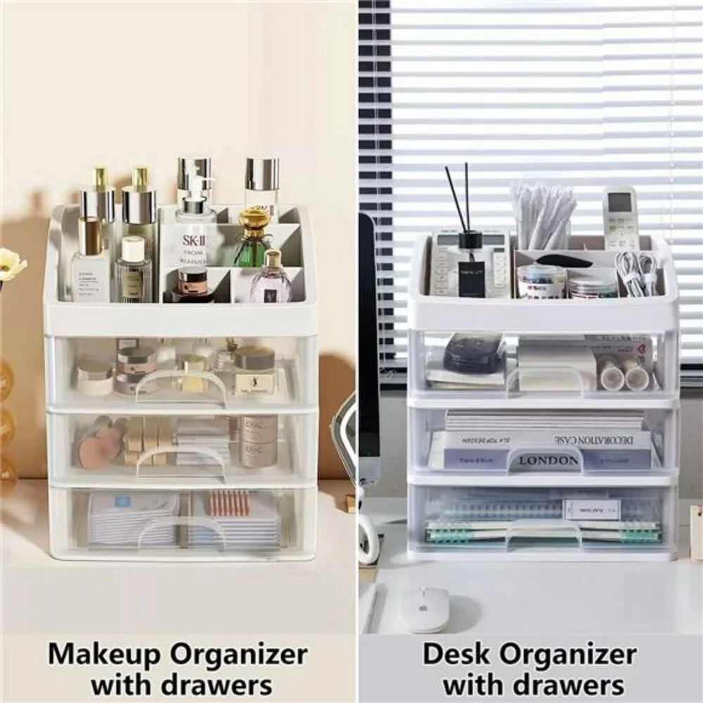 Makeup Organizer Storage Box with 3 Drawers Vanity Cosmetic Jewelry Holder